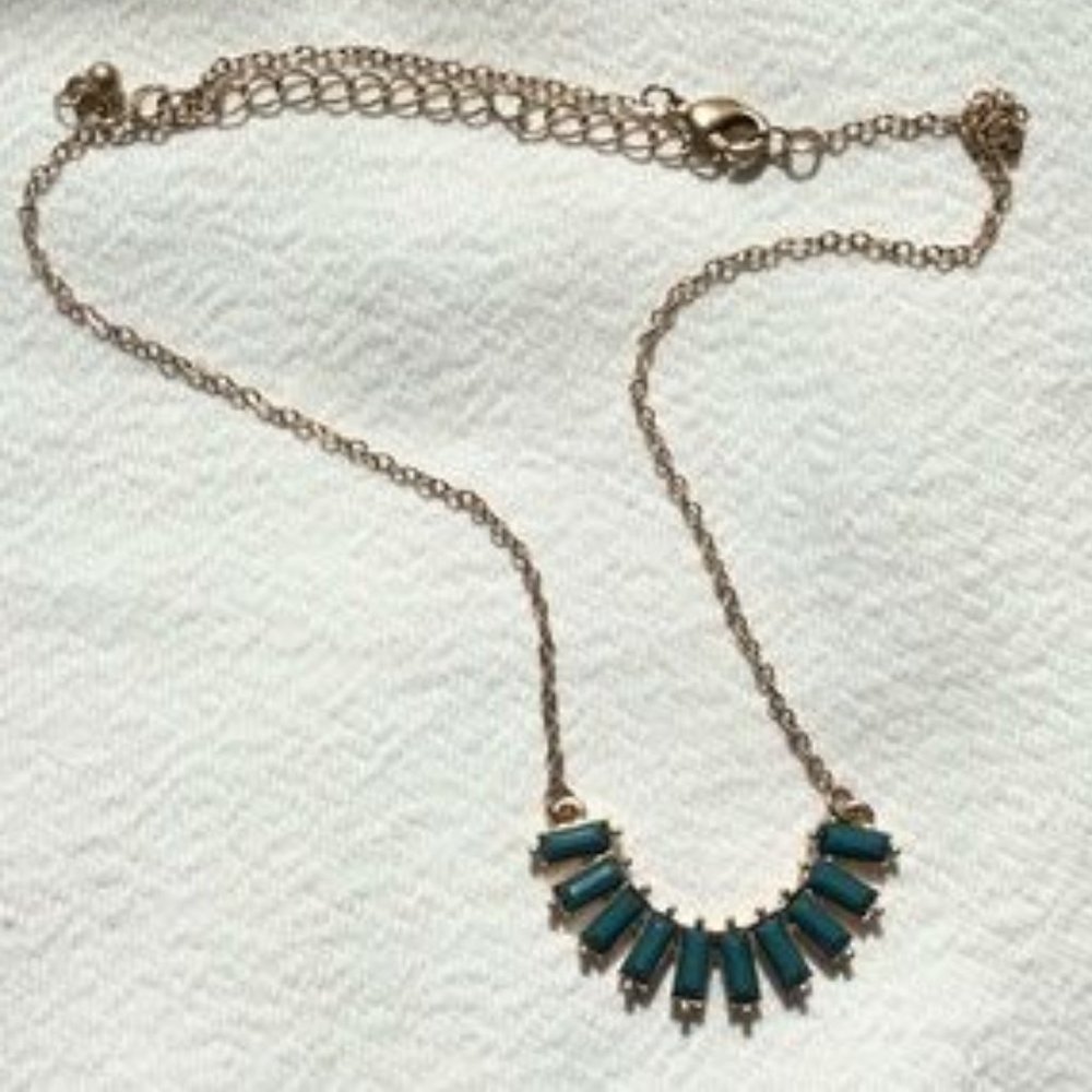 Gold Half Circle with Green Stones Necklace